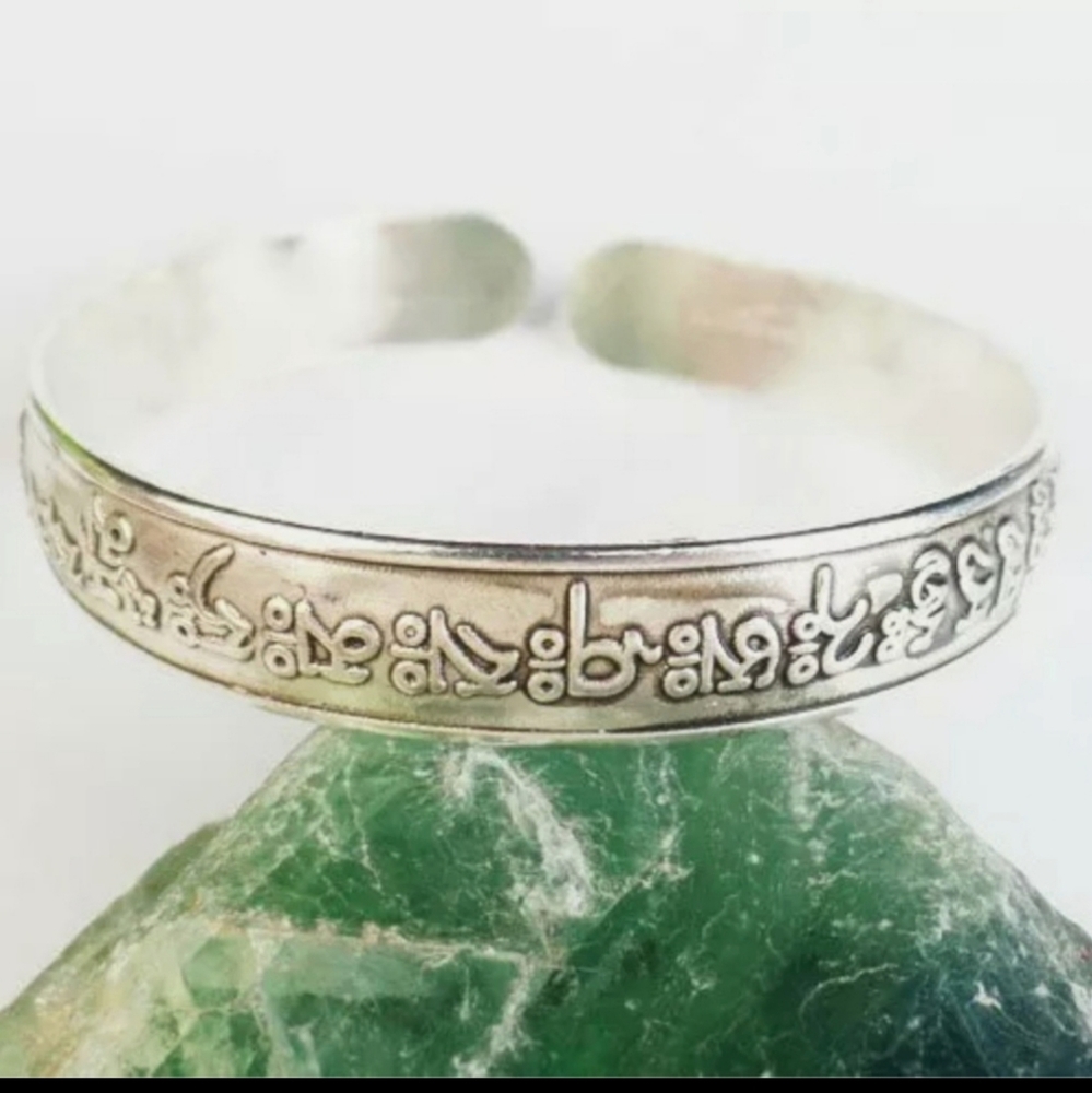 New Carved Tibetan 925 Silver Cuff Bracelet